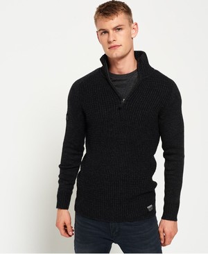 Superdry Harlo Textured Henley Férfi Ugró Fekete | QPGCE3426